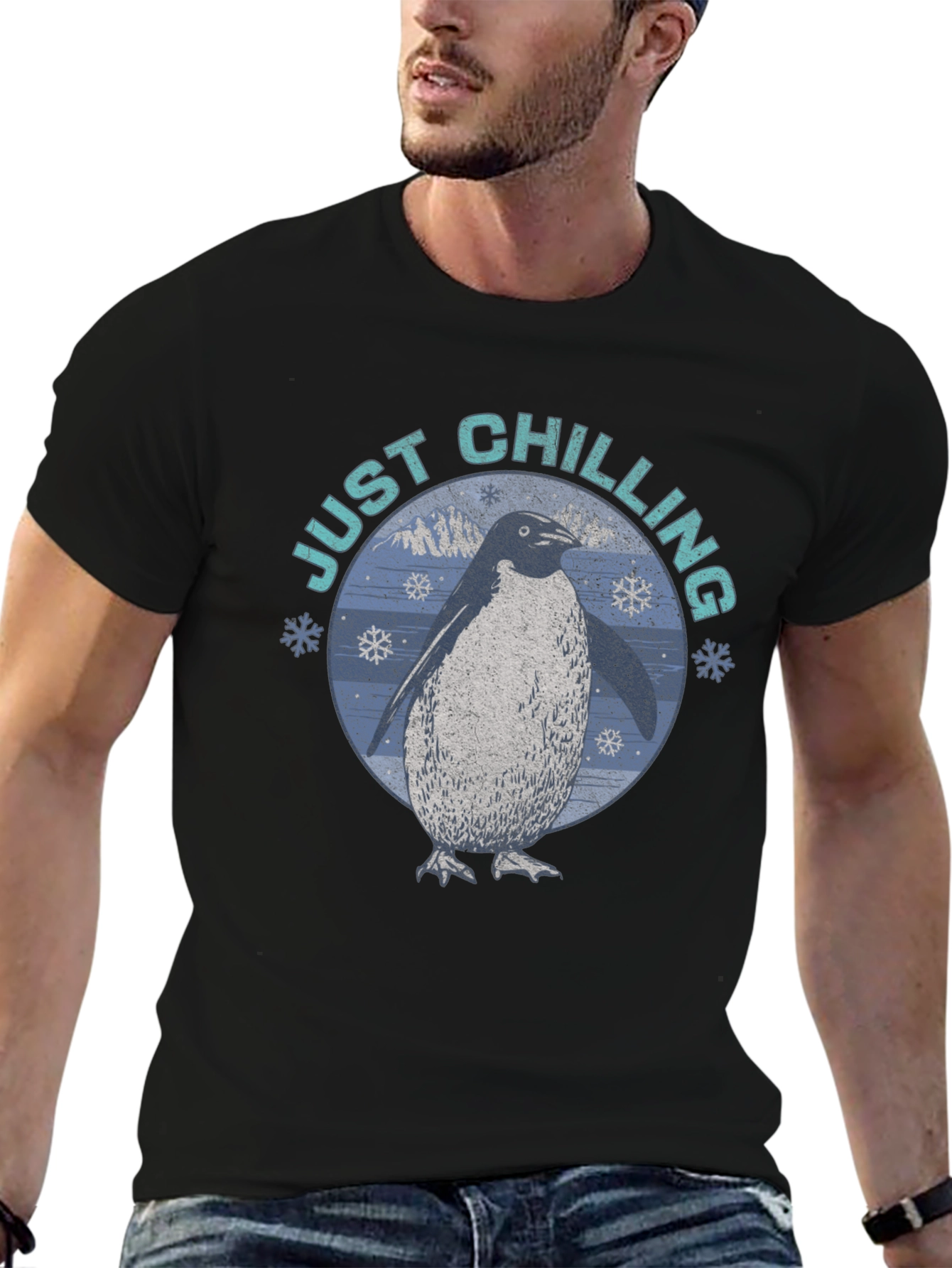 Just Chilling Penguin Graphic Tee - Black