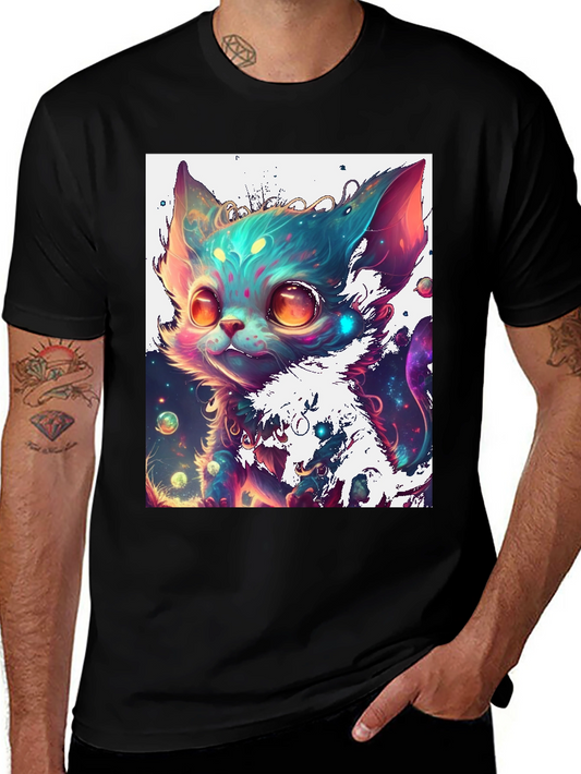 Cosmic Kitten Graphic Tee - Black Cotton Blend