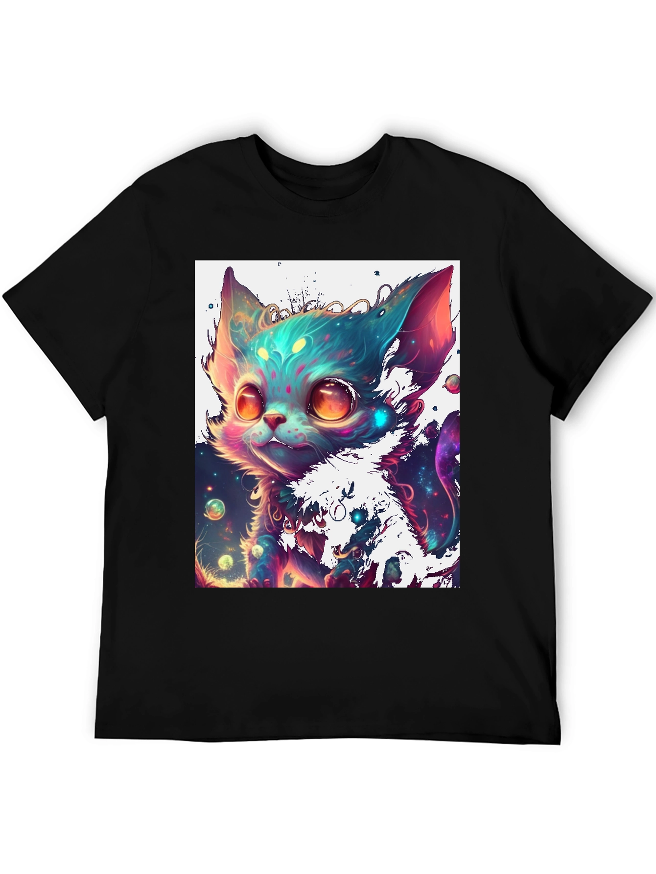 Cosmic Kitten Graphic Tee - Black Cotton Blend