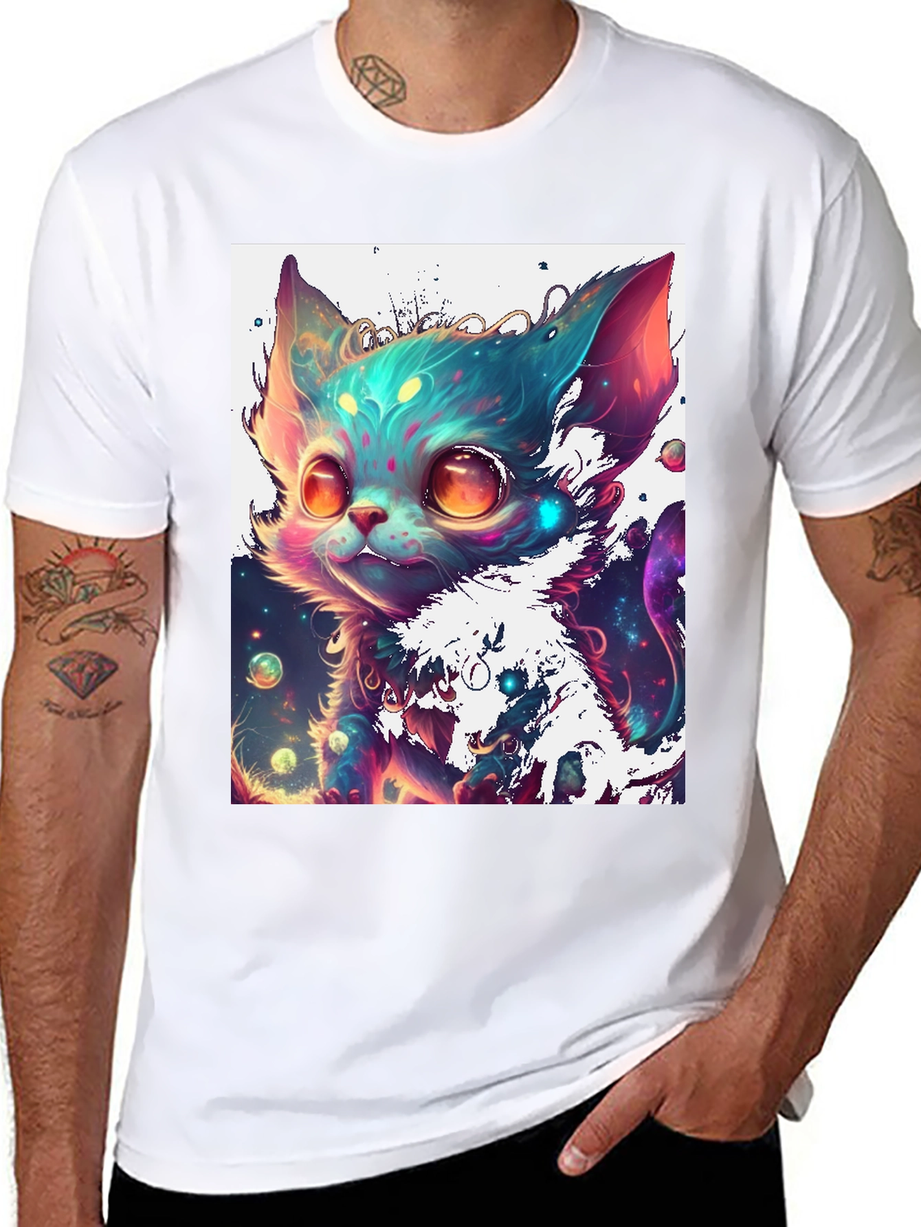 Cosmic Kitten Graphic Tee - Black Cotton Blend