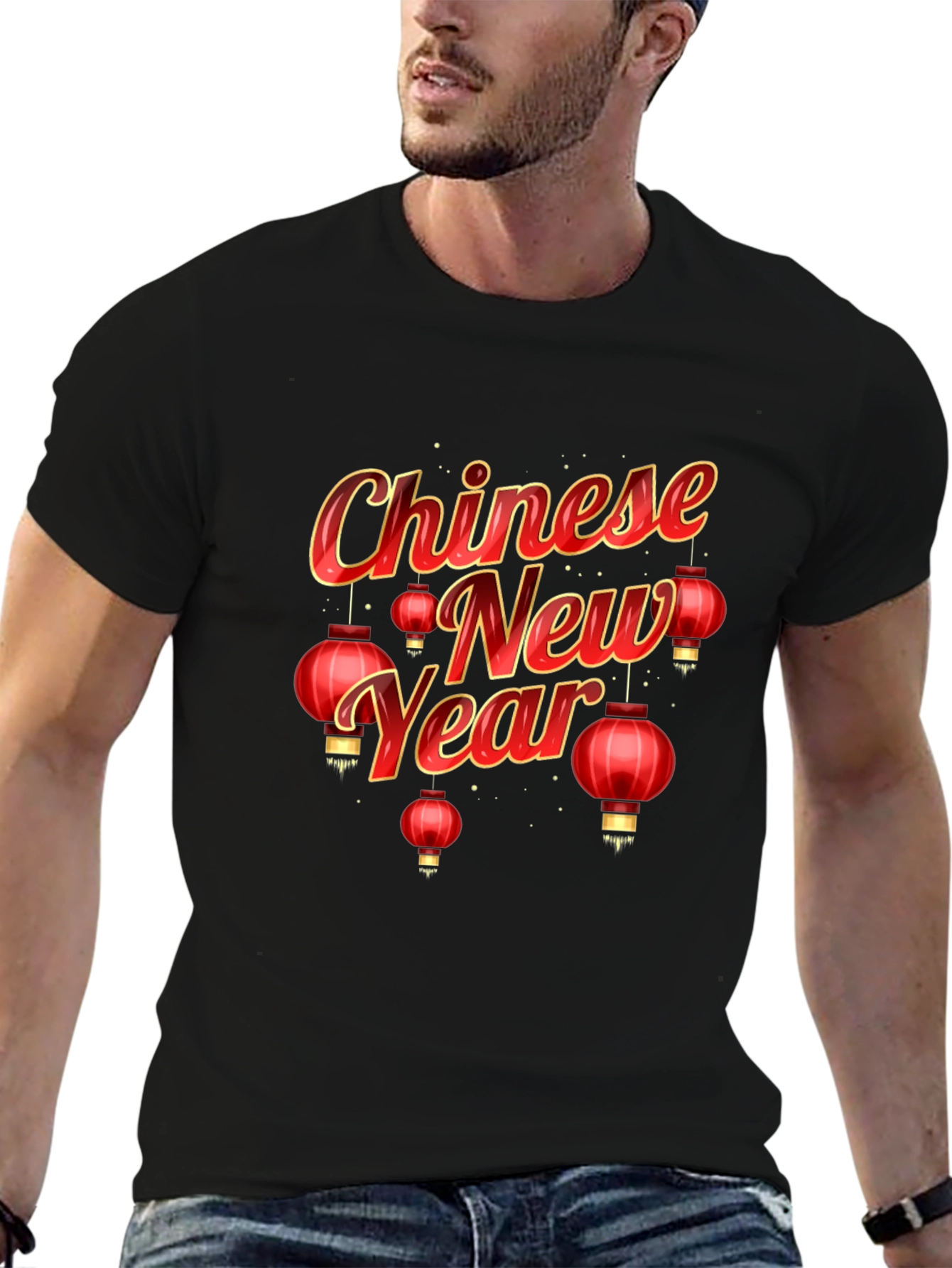 Chinese New Year Graphic Tee - Black Cotton Blend