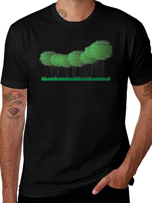 Mens Black Graphic Tee - Abstract Forest Design