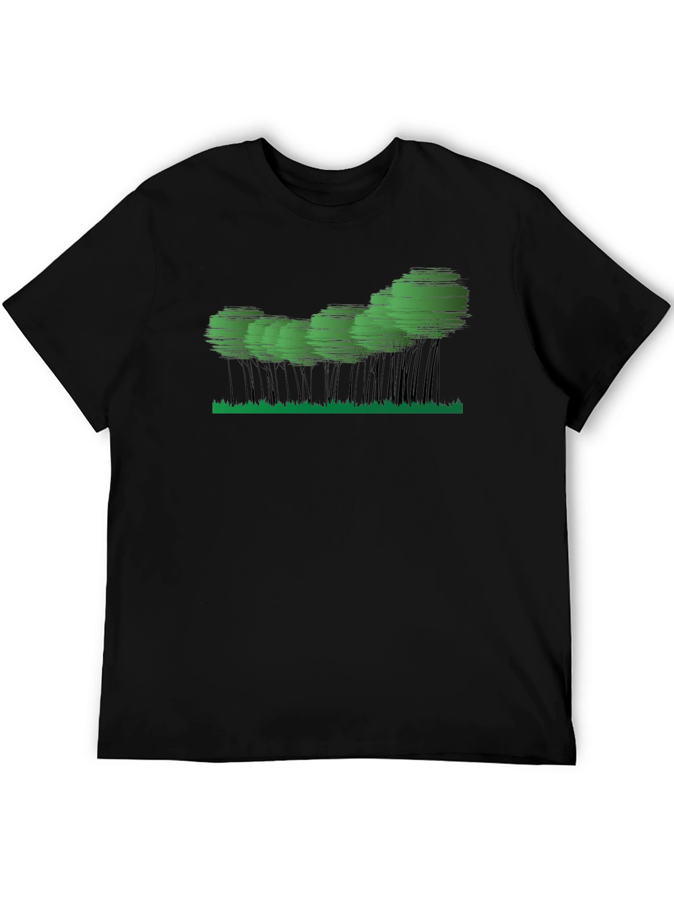 Mens Black Graphic Tee - Abstract Forest Design
