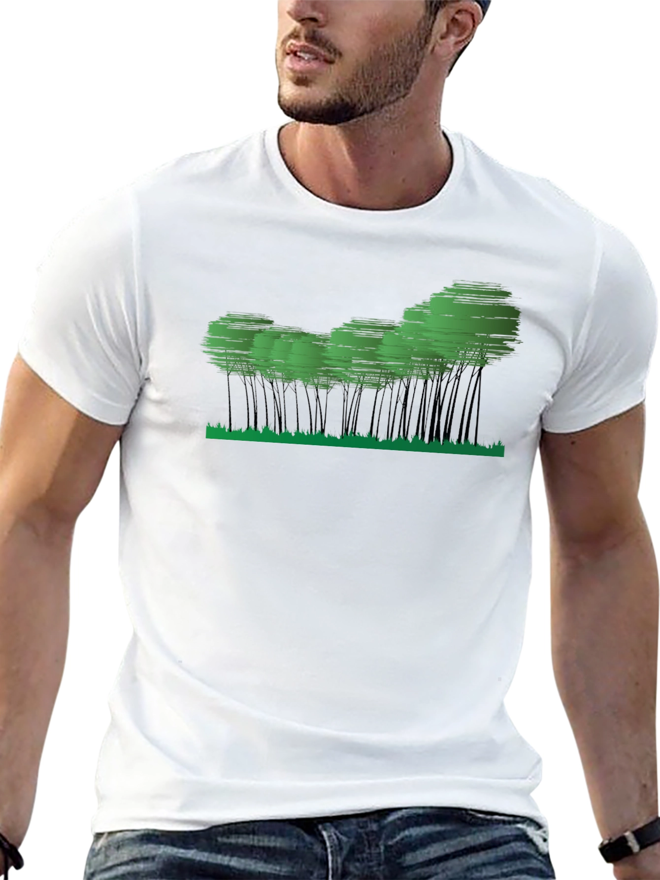 Mens Black Graphic Tee - Abstract Forest Design