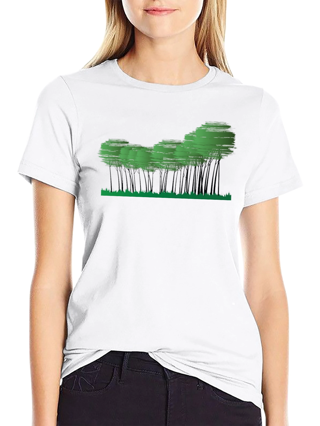 Mens Black Graphic Tee - Abstract Forest Design