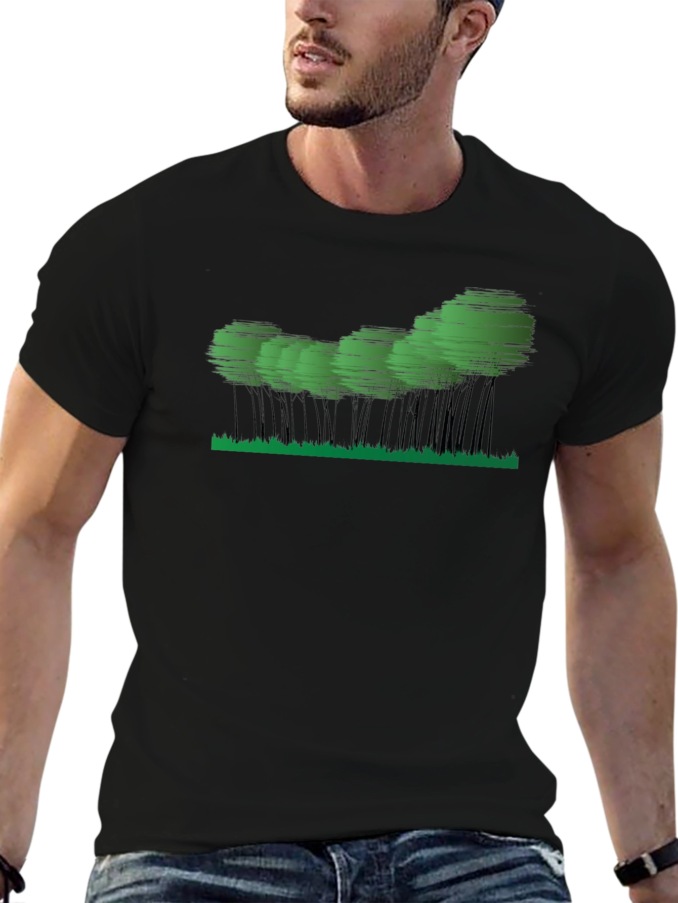 Mens Black Graphic Tee - Abstract Forest Design