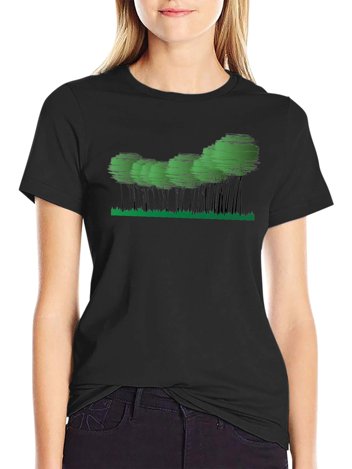 Mens Black Graphic Tee - Abstract Forest Design