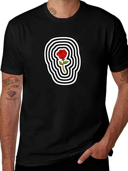 Rose Graphic Tee - Black Cotton Blend T-Shirt