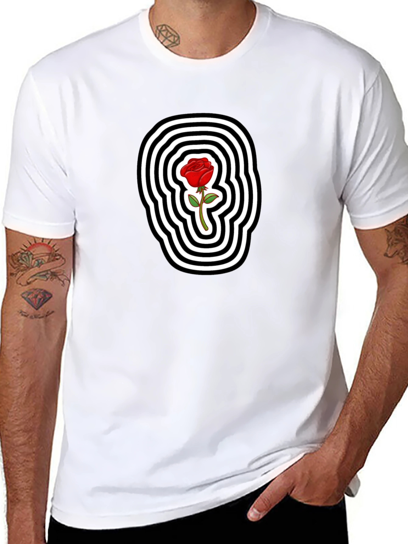 Rose Graphic Tee - Black Cotton Blend T-Shirt