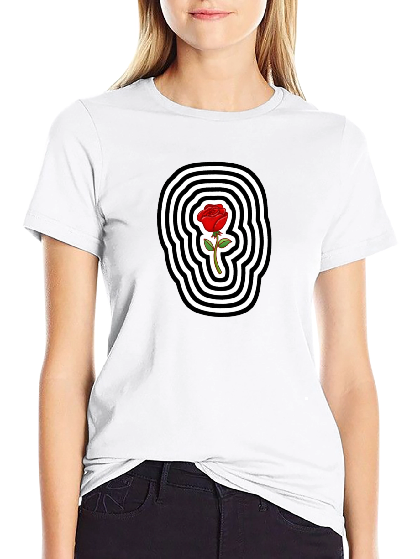 Rose Graphic Tee - Black Cotton Blend T-Shirt
