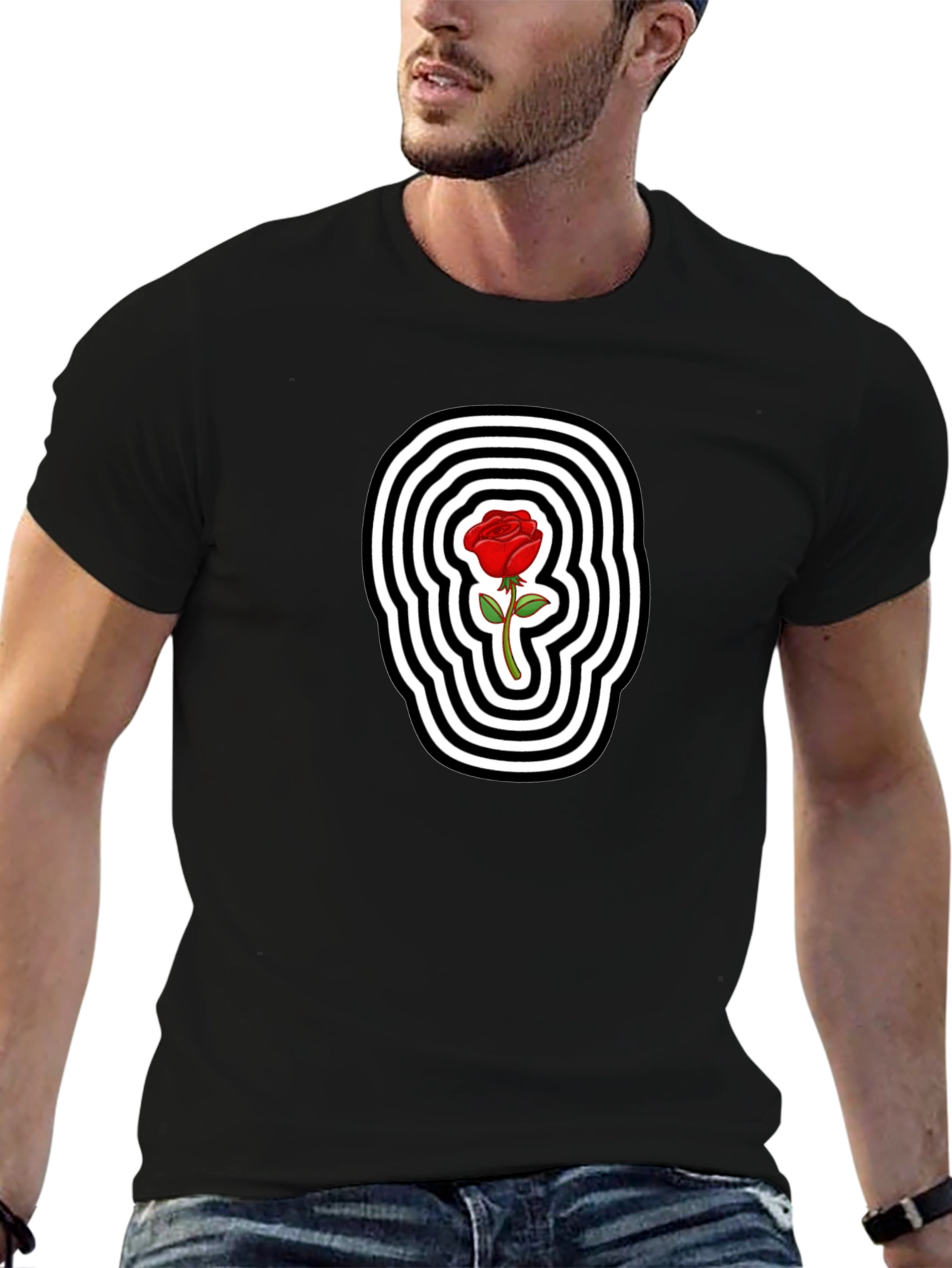 Rose Graphic Tee - Black Cotton Blend T-Shirt