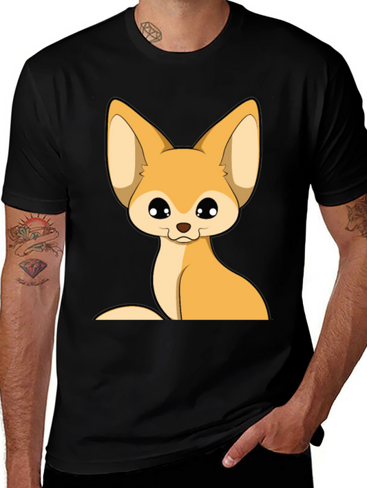 Cute Fennec Fox Graphic Tee - Black Cotton T-Shirt