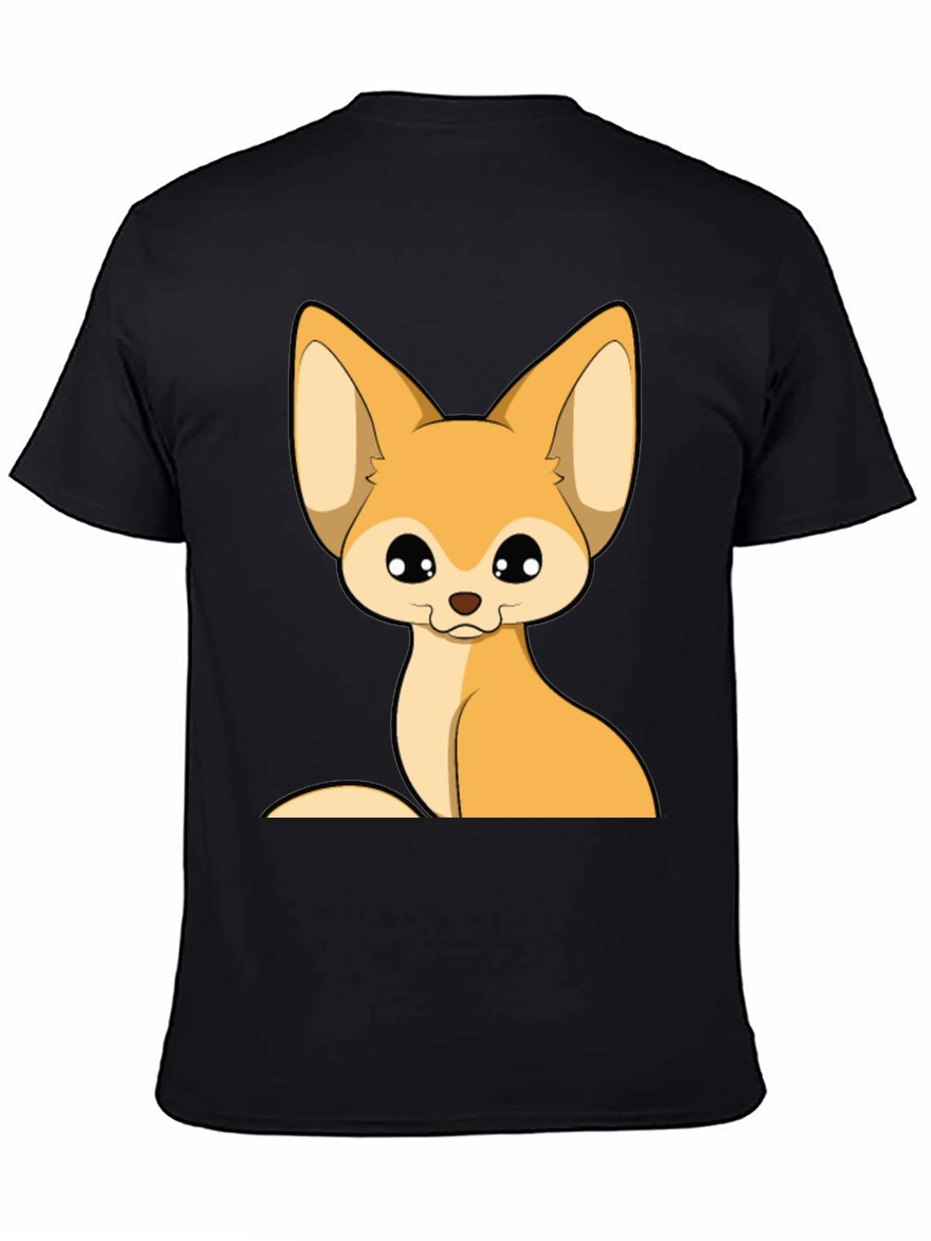 Cute Fennec Fox Graphic Tee - Black Cotton T-Shirt