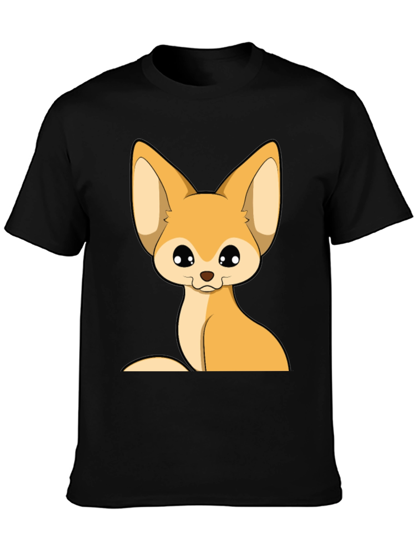 Cute Fennec Fox Graphic Tee - Black Cotton T-Shirt