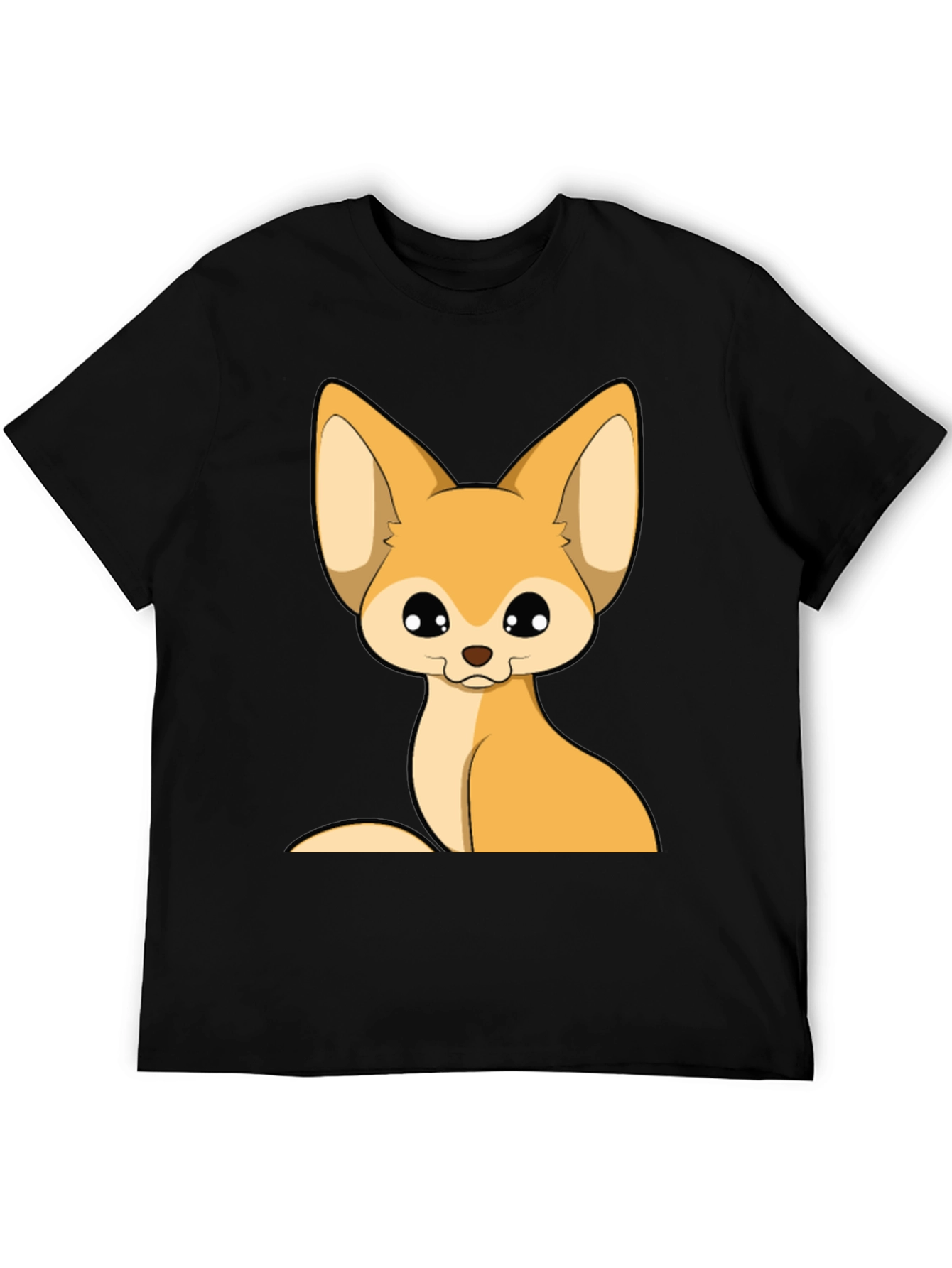 Cute Fennec Fox Graphic Tee - Black Cotton T-Shirt