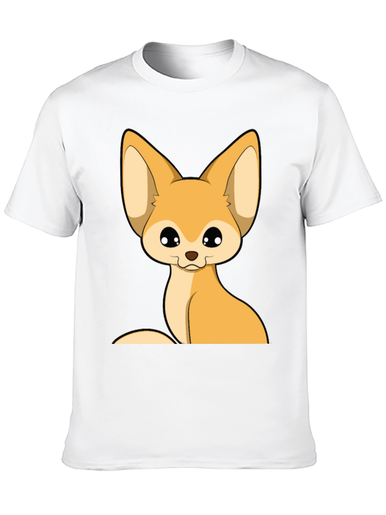 Cute Fennec Fox Graphic Tee - Black Cotton T-Shirt