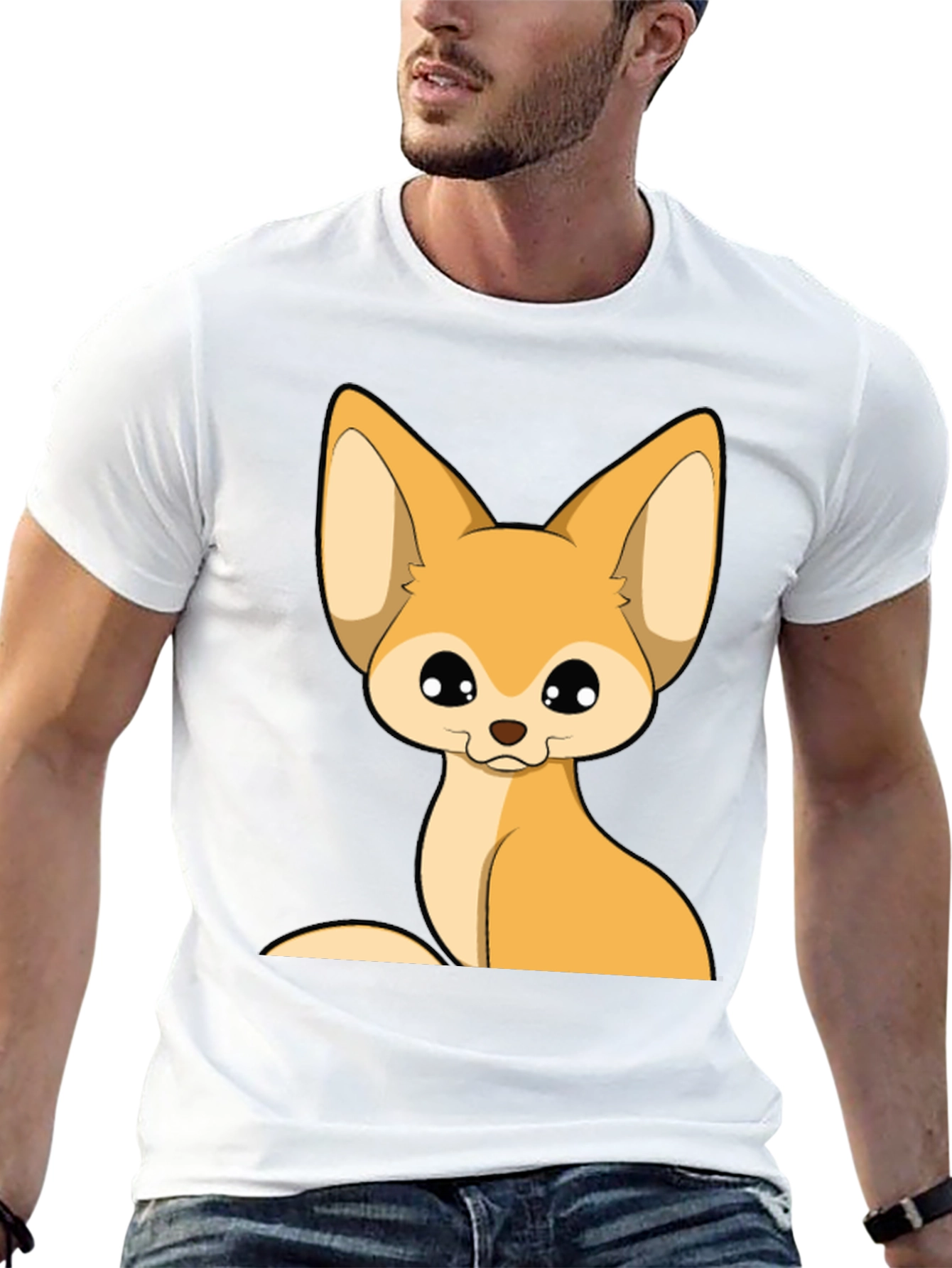 Cute Fennec Fox Graphic Tee - Black Cotton T-Shirt