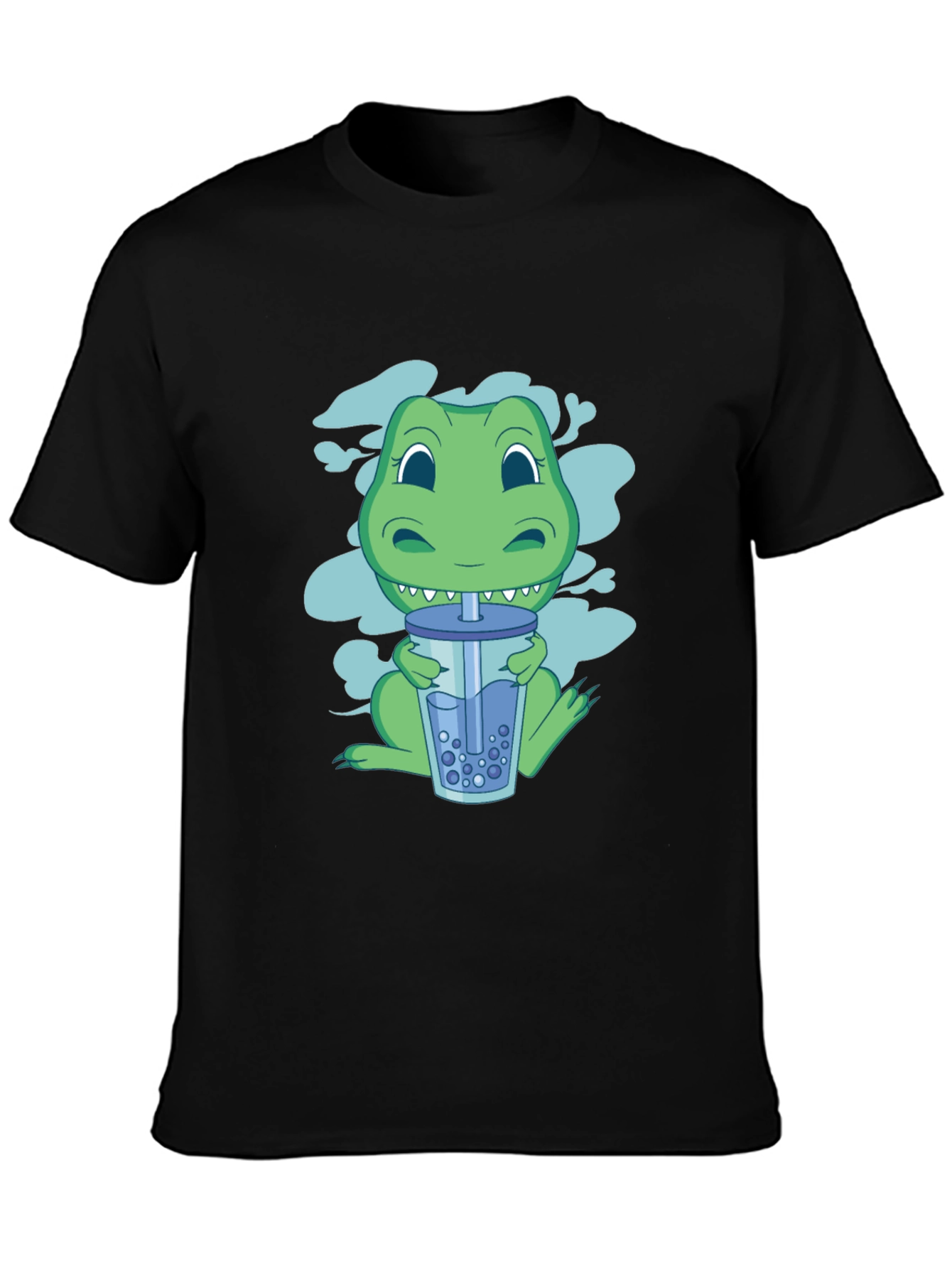 Dino Boba Tea Graphic Tee - Black Cotton T-Shirt