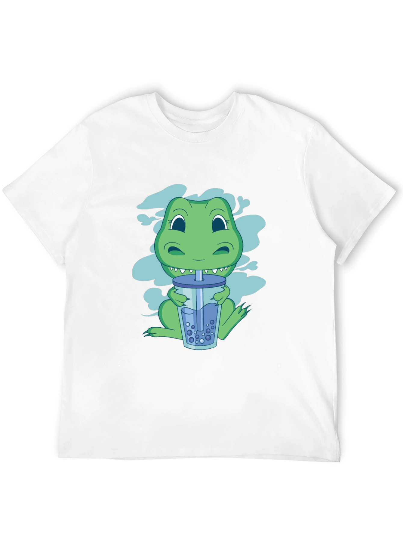 Dino Boba Tea Graphic Tee - Black Cotton T-Shirt