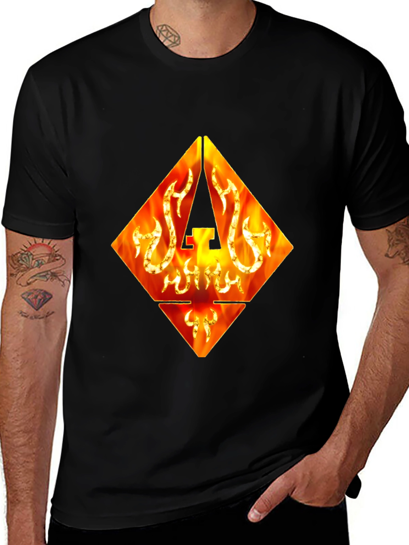 Fiery Diamond Graphic Tee - Black Cotton T-Shirt