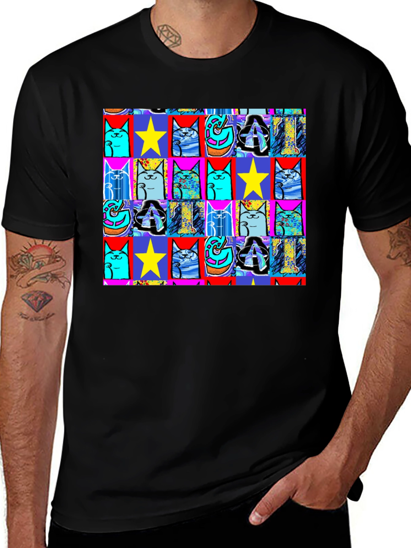 Pop Art Cat & Star T-Shirt