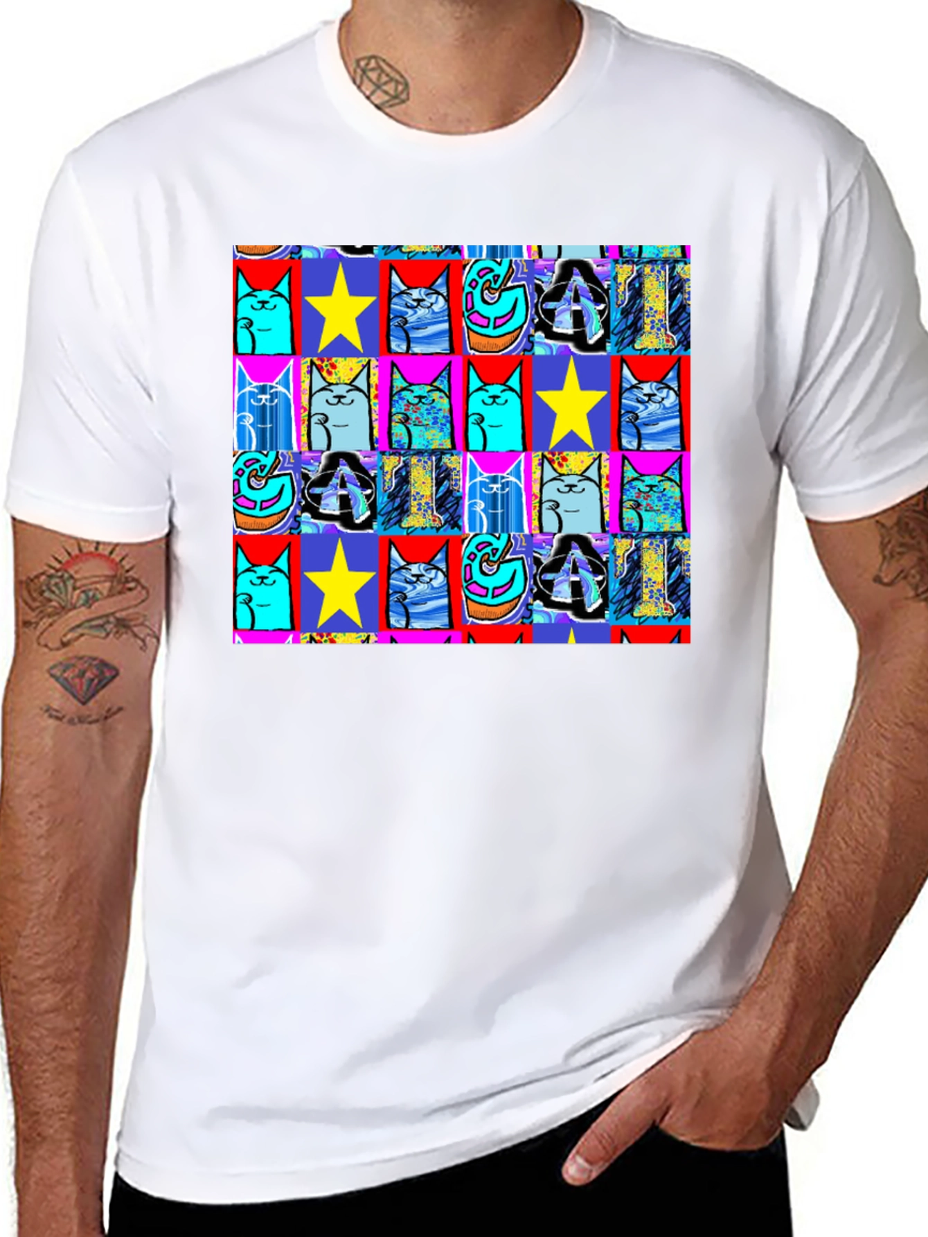 Pop Art Cat & Star T-Shirt