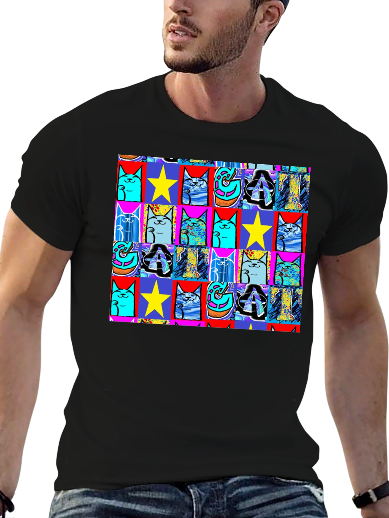 Pop Art Cat & Star T-Shirt