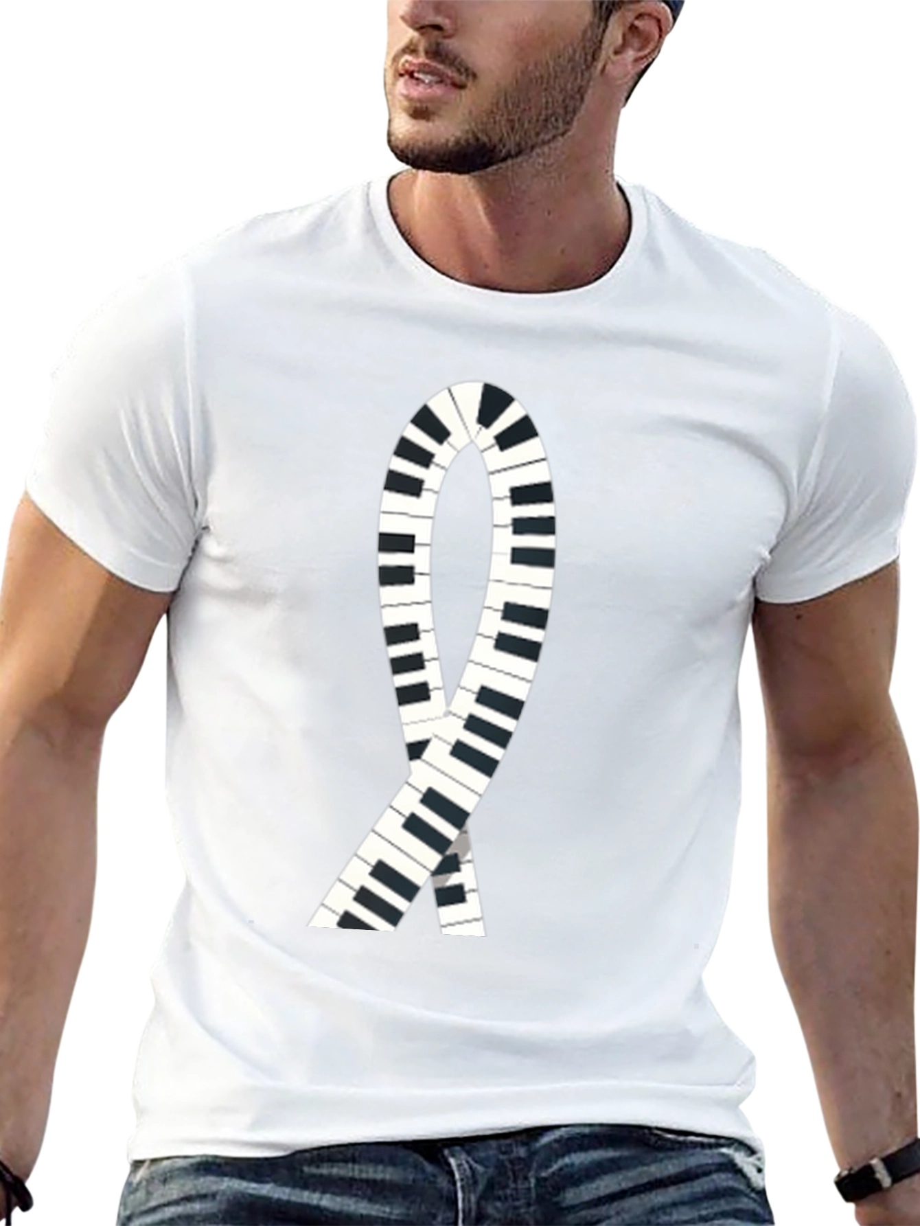 Piano Keys Ribbon Graphic Tee - Music Lover T-Shirt
