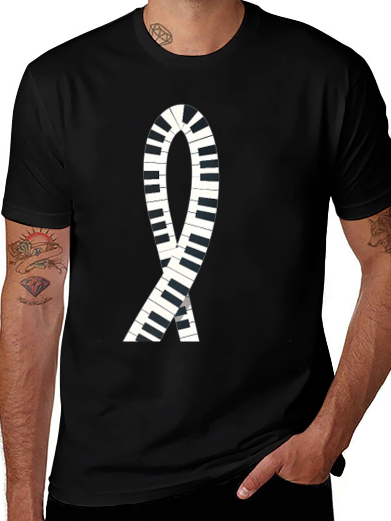 Piano Keys Ribbon Graphic Tee - Music Lover T-Shirt