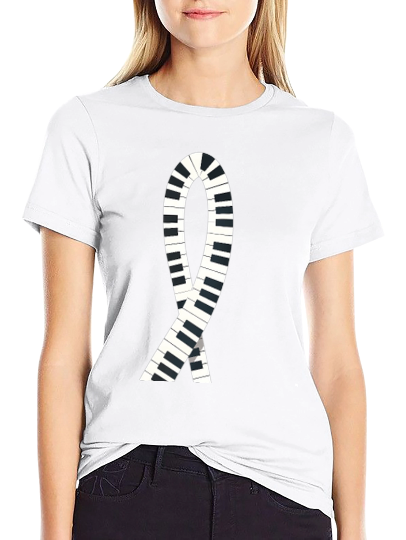 Piano Keys Ribbon Graphic Tee - Music Lover T-Shirt