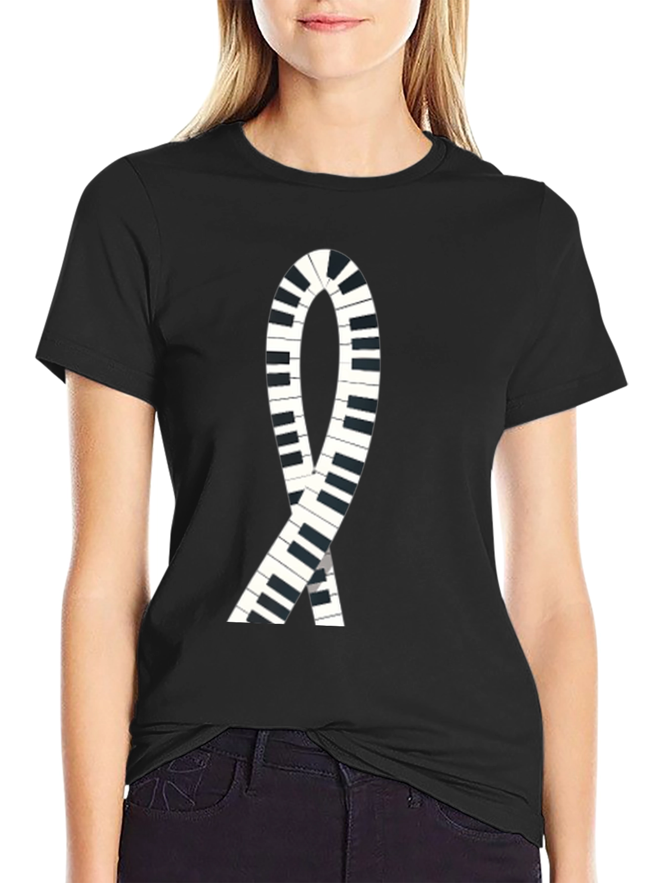 Piano Keys Ribbon Graphic Tee - Music Lover T-Shirt