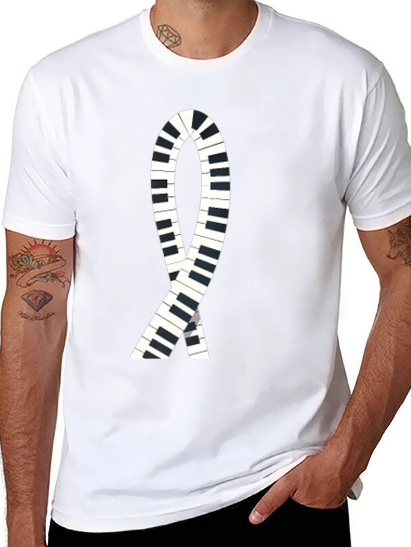 Piano Keys Ribbon Graphic Tee - Music Lover T-Shirt