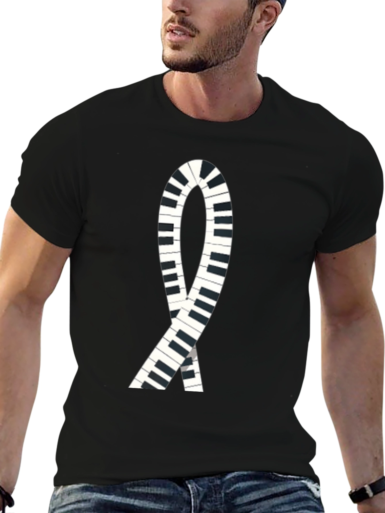 Piano Keys Ribbon Graphic Tee - Music Lover T-Shirt