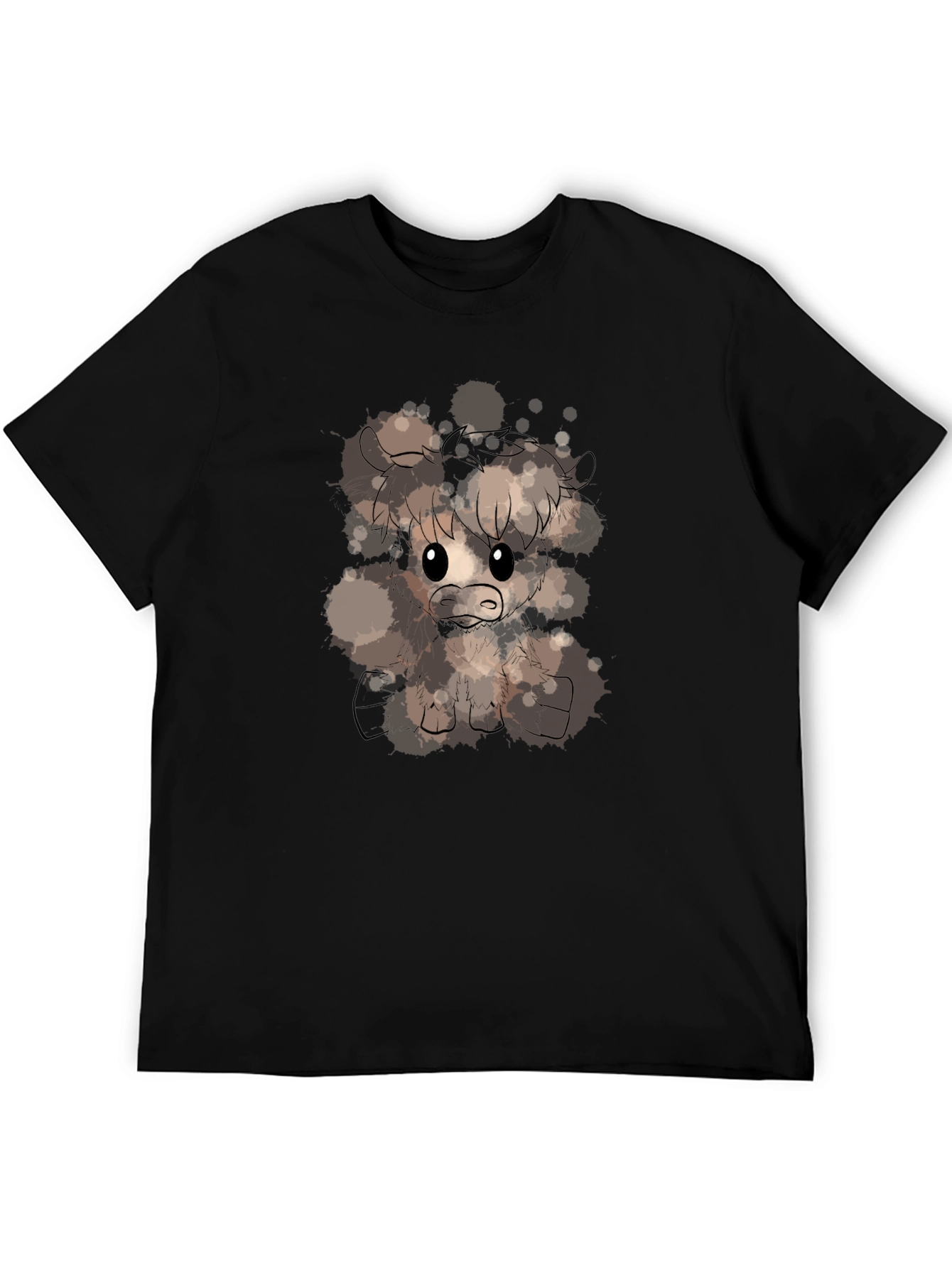 Cute Highland Cow Art T-Shirt - Black