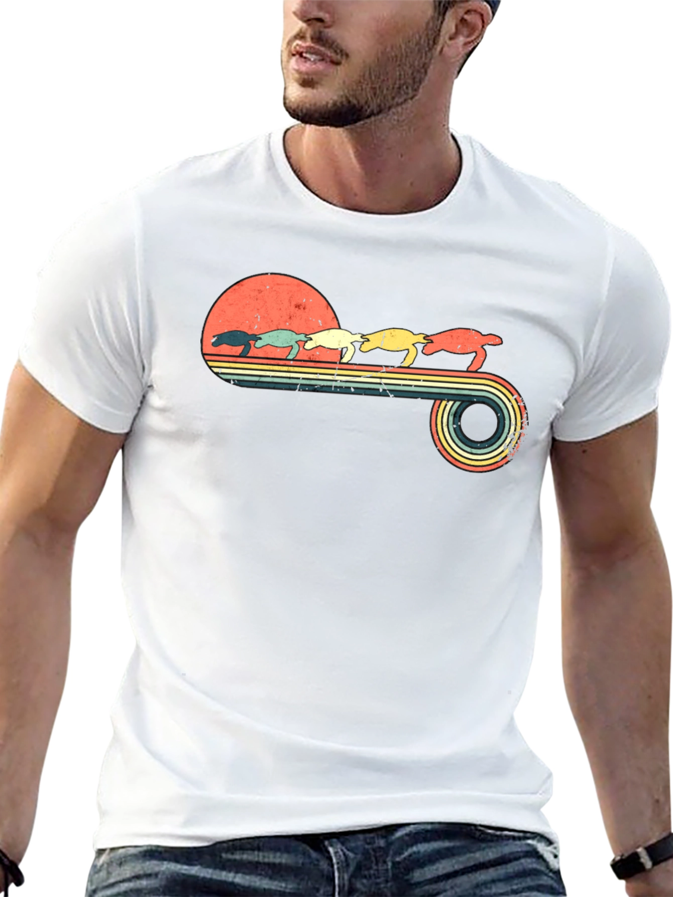 Retro Turtle Sunset T-Shirt - Eco-Friendly Design