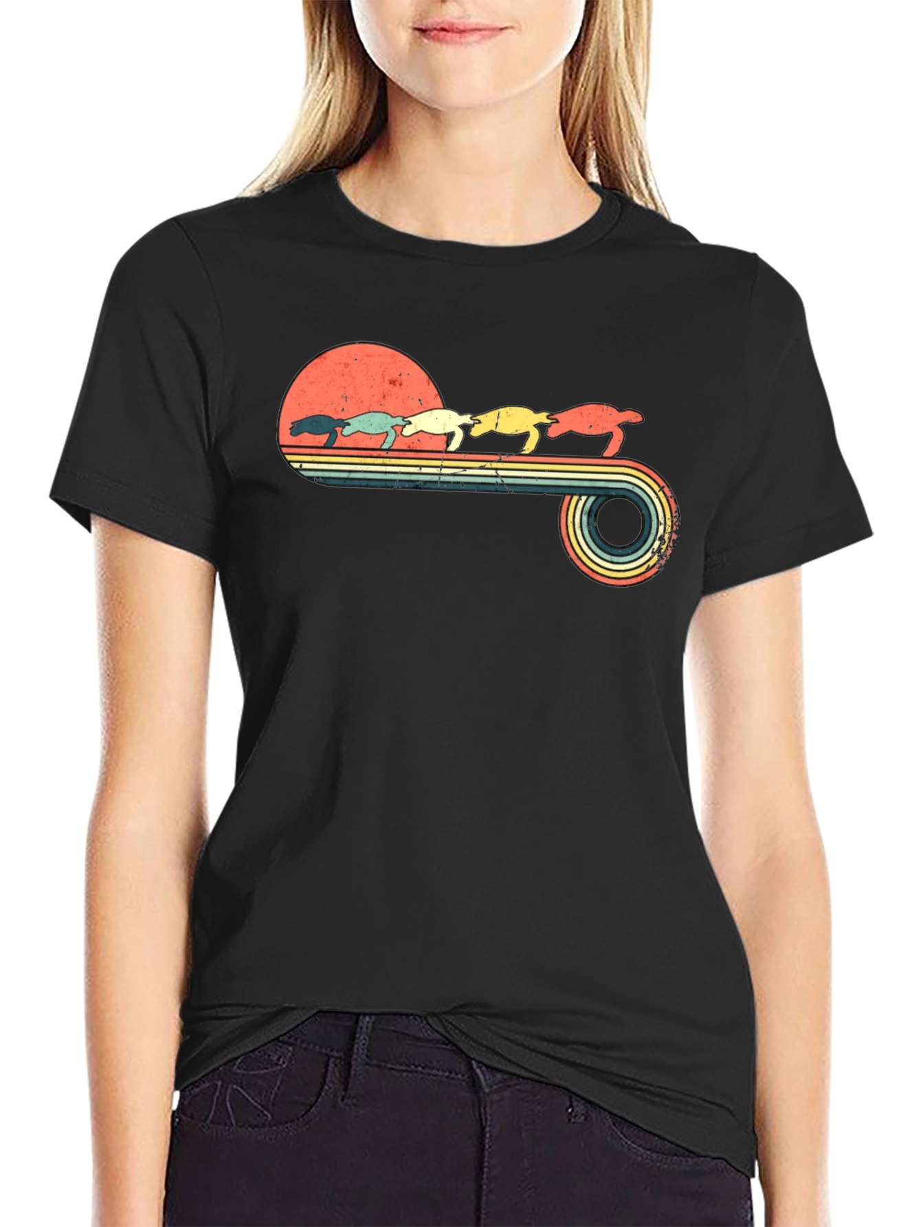Retro Turtle Sunset T-Shirt - Eco-Friendly Design