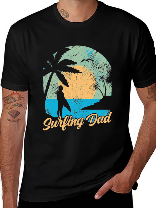 Surfing Dad Black Graphic Tee