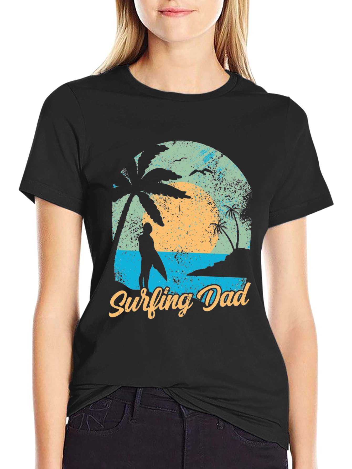 Surfing Dad Black Graphic Tee