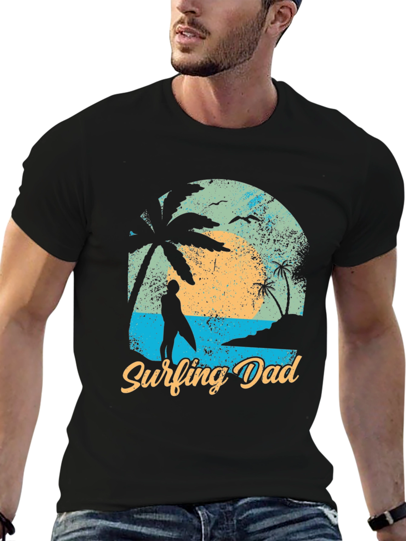 Surfing Dad Black Graphic Tee