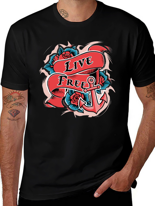 Live Free Anchor Tattoo Graphic T-Shirt
