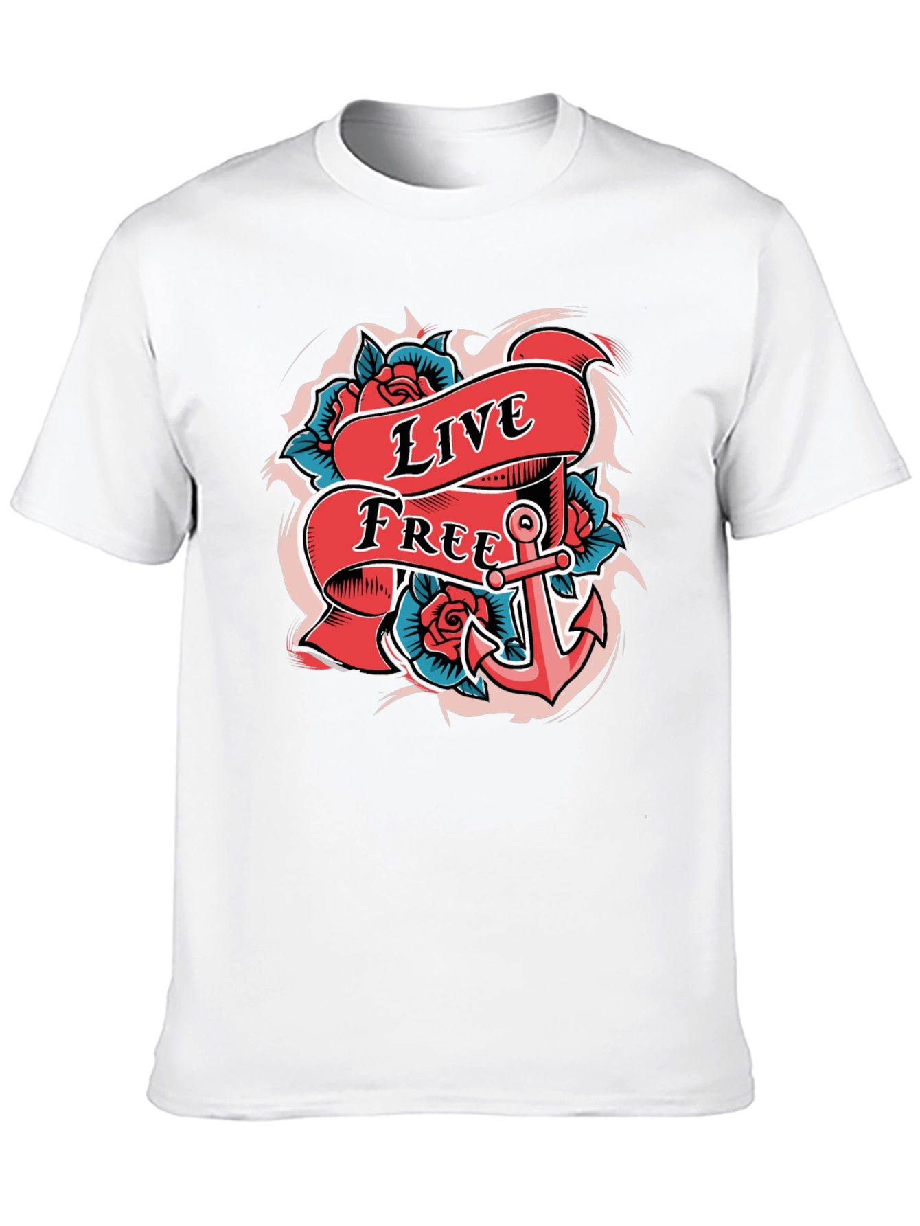 Live Free Anchor Tattoo Graphic T-Shirt