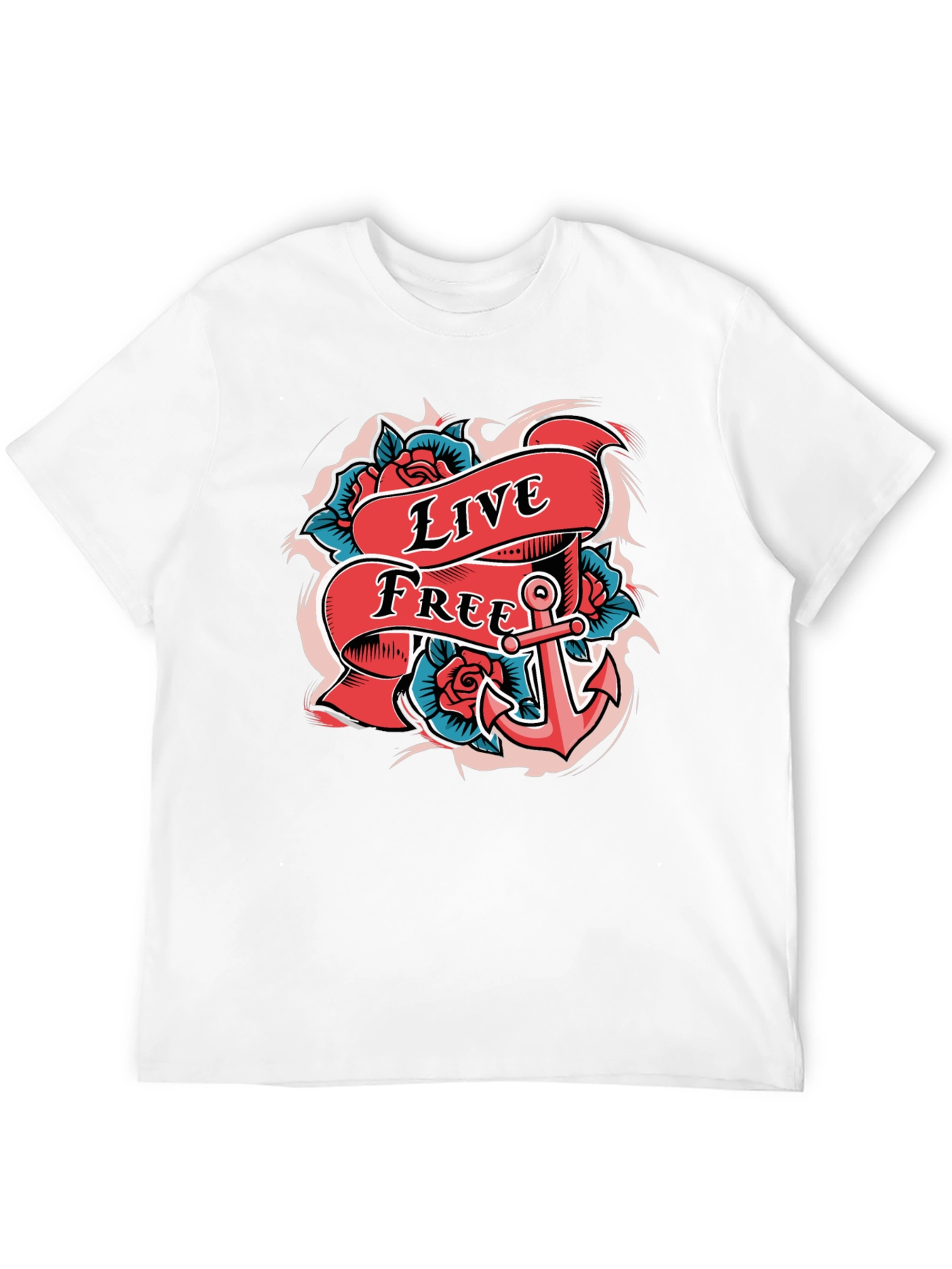 Live Free Anchor Tattoo Graphic T-Shirt