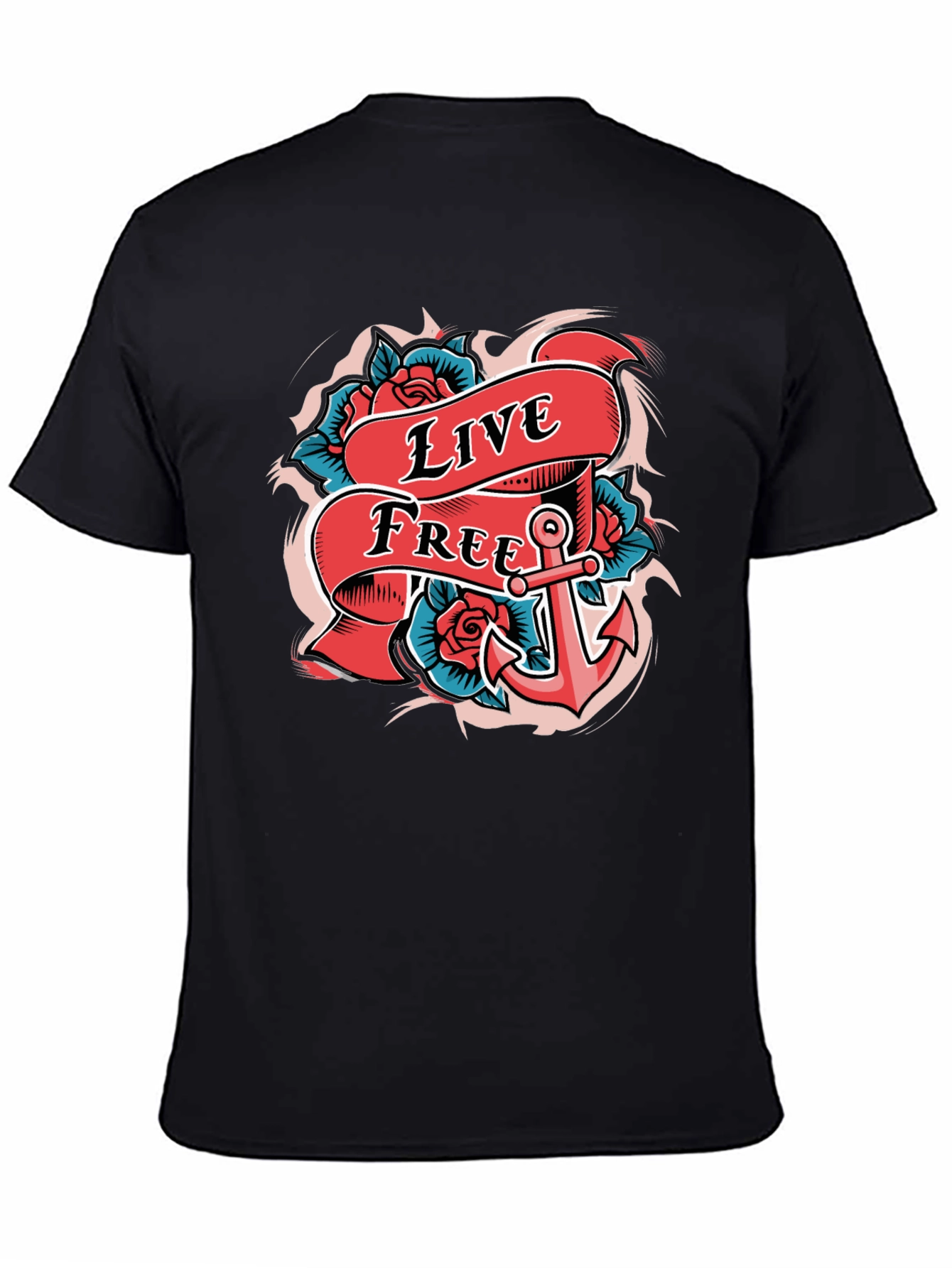 Live Free Anchor Tattoo Graphic T-Shirt