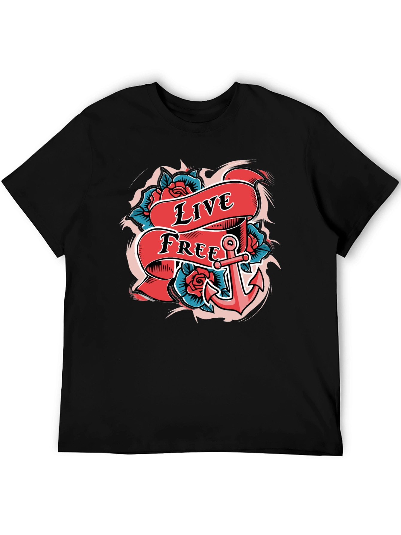 Live Free Anchor Tattoo Graphic T-Shirt