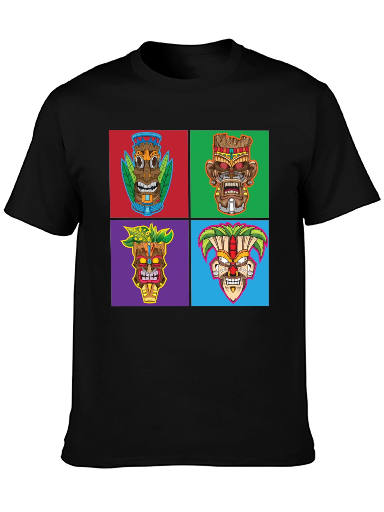 Tiki Masks Graphic Print Black T-Shirt