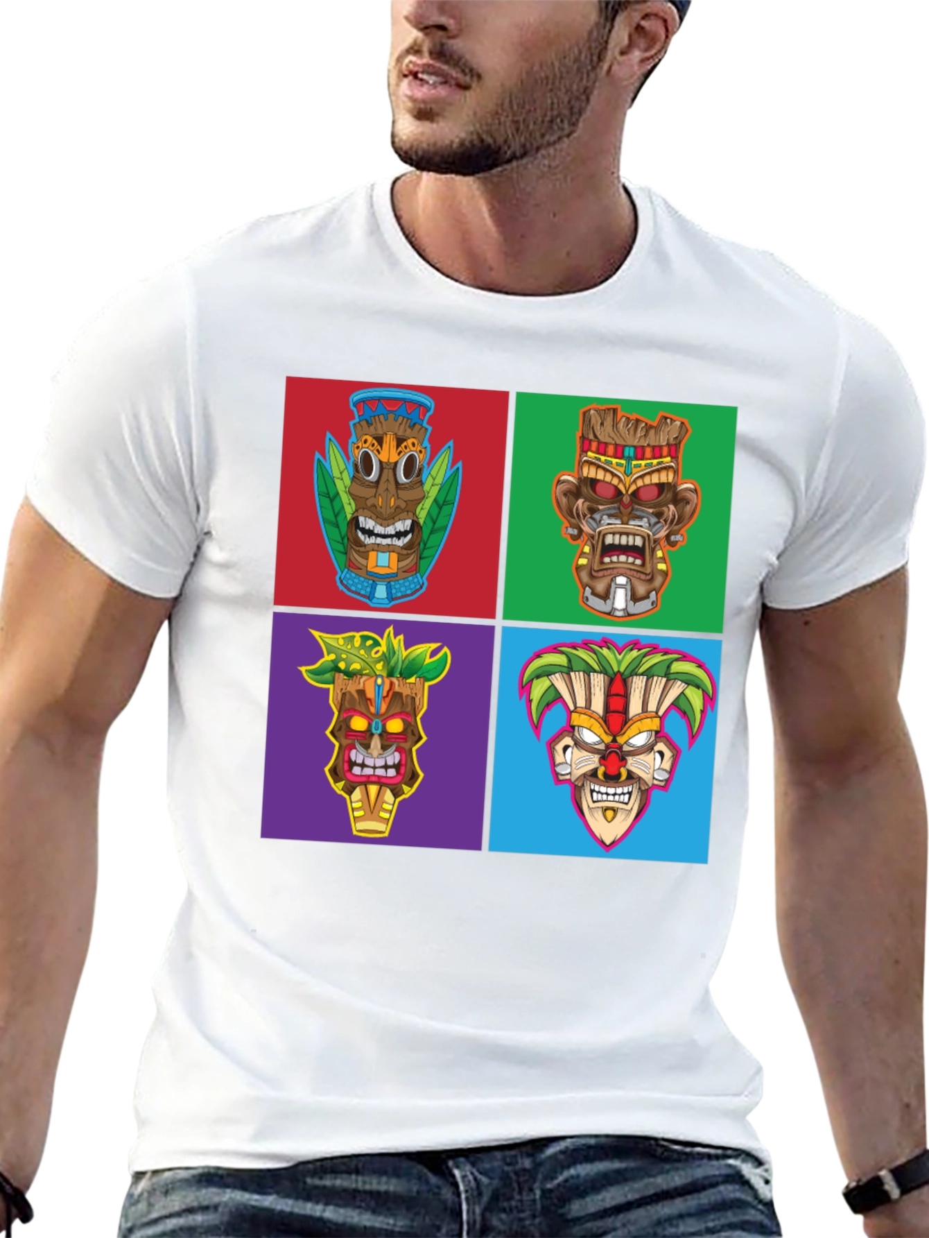 Tiki Masks Graphic Print Black T-Shirt