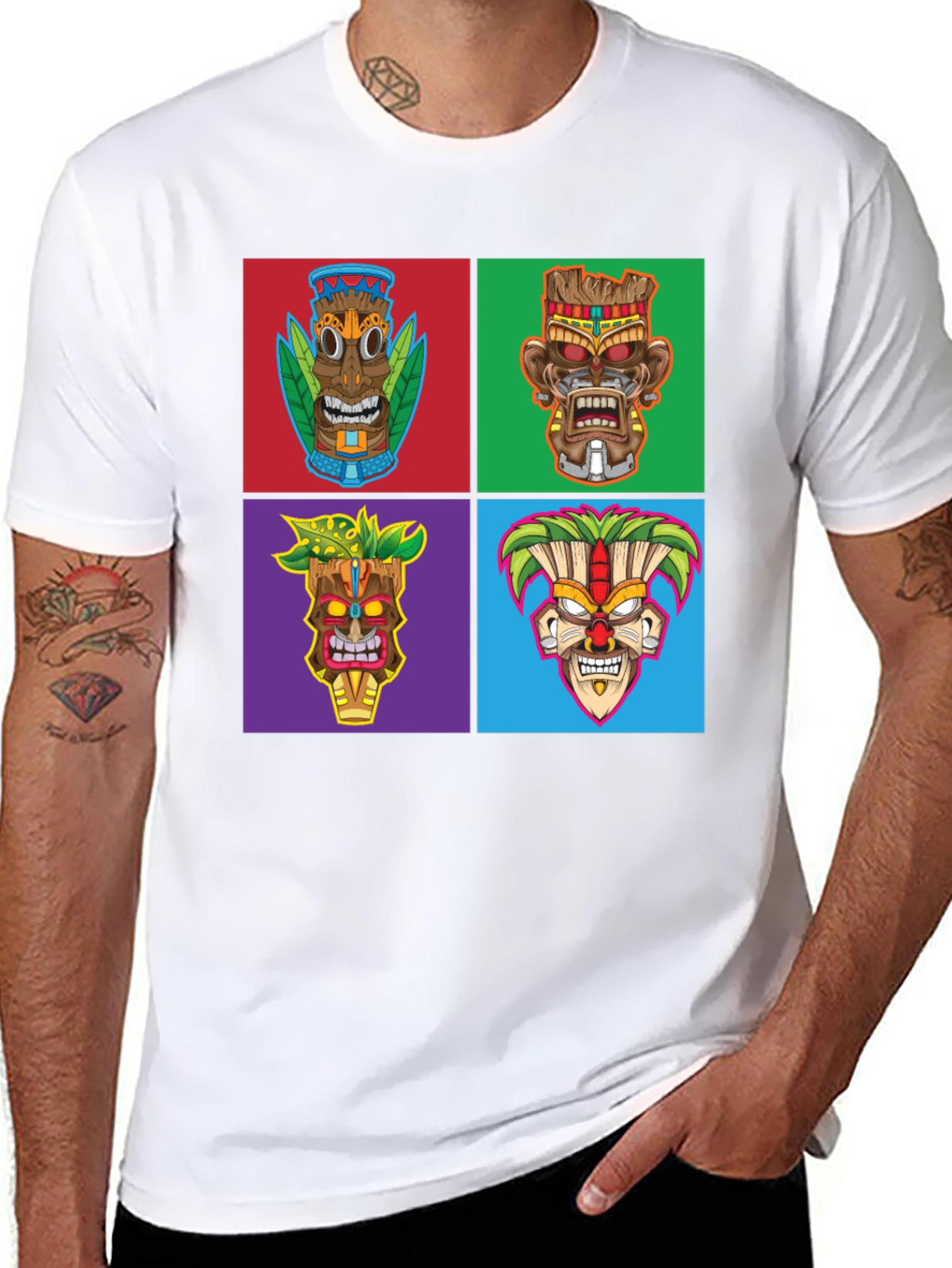 Tiki Masks Graphic Print Black T-Shirt