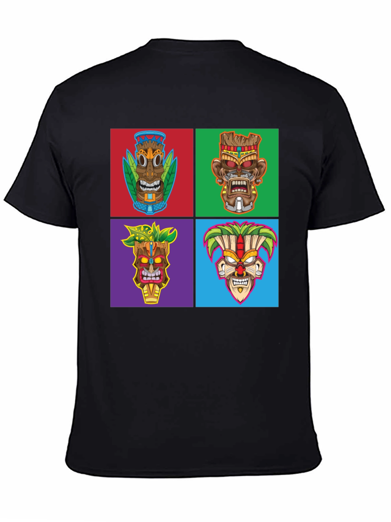 Tiki Masks Graphic Print Black T-Shirt