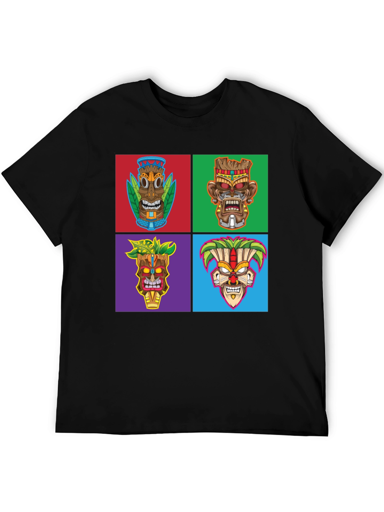 Tiki Masks Graphic Print Black T-Shirt