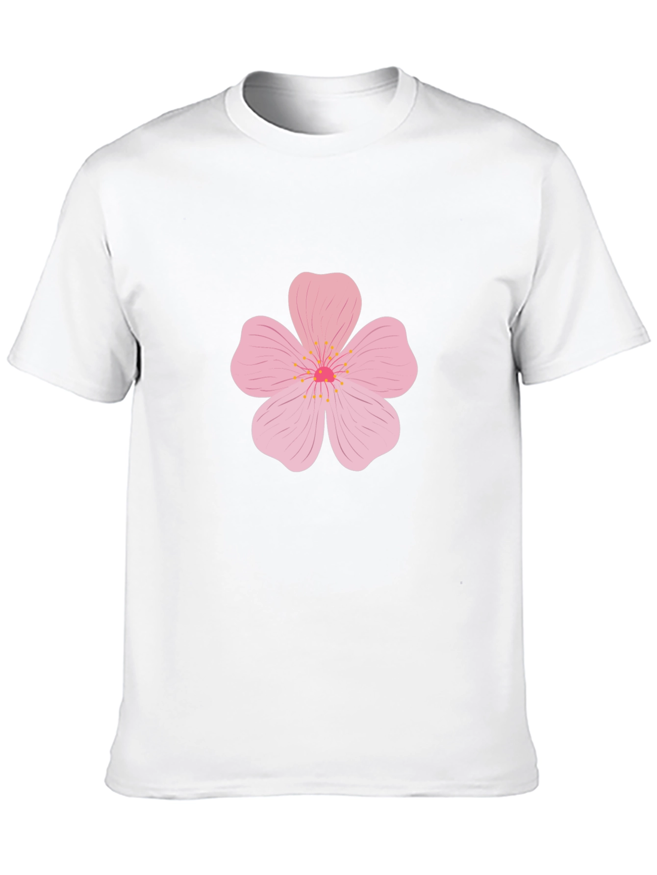 Mens Black T-Shirt with Pink Flower Design